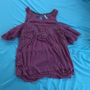 Women's Pink Lace Cold Shoulder Top